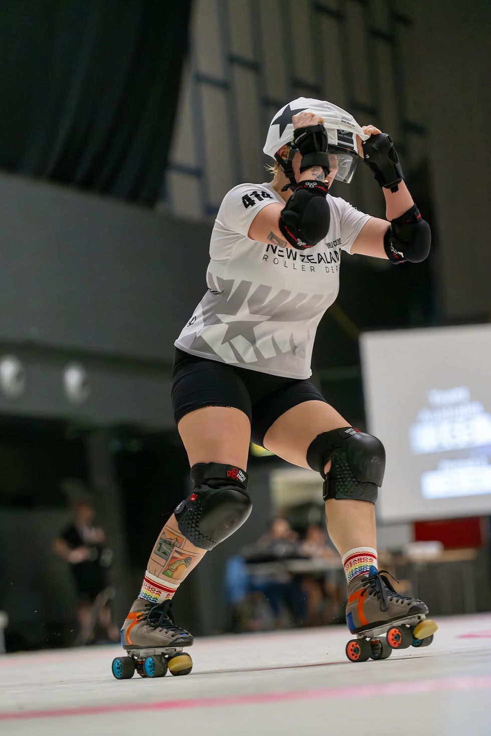 Lenz Flare competing at the 2025 Roller Derby World Cup.