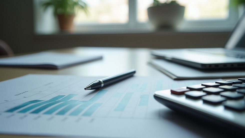 Close-up view of a calculator and financial documents on a desk