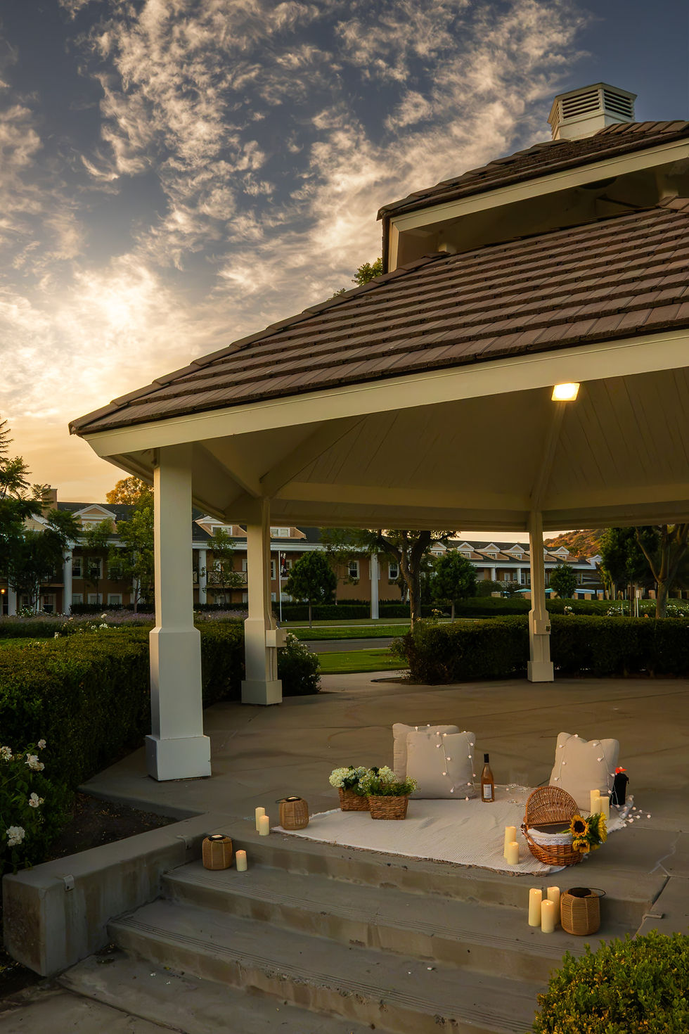 Gazebo picnic setup for luxury couples photography.