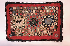 19th century appliqued penny table cover, animal motifs