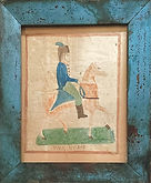 19th centur folk art watercolor titled "The Horse" in the best blue frame.
