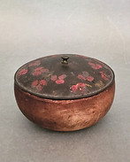 small 19th century New England bowl with paint decorated tin lid
