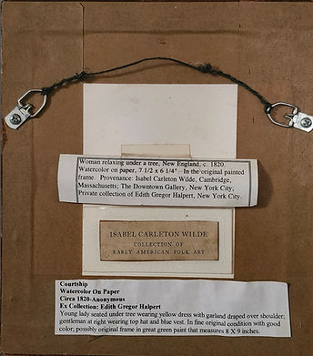 early American watercolor ca. 1820 of a young girl in a peaceful, bucolic scene.