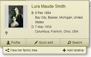 Profile of Lura Smith from Ancestry