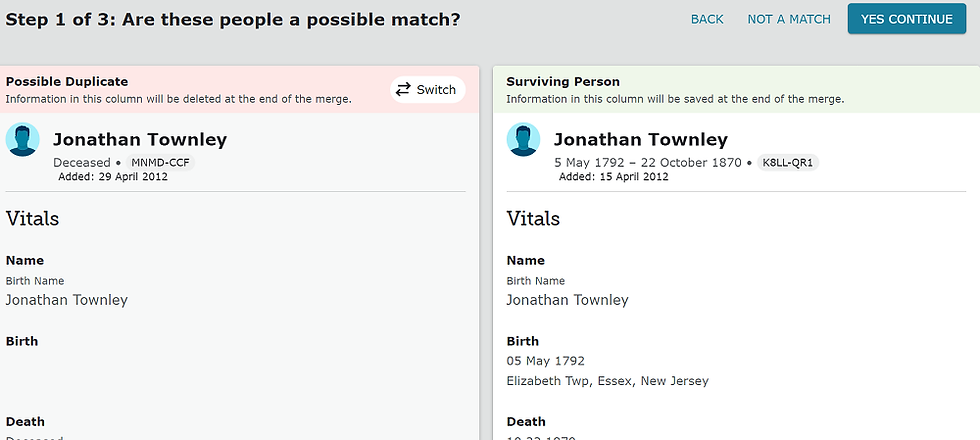 New FamilySearch Merge Duplicate Screen