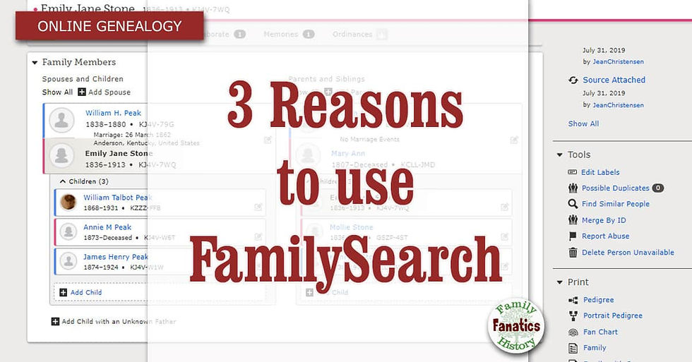 FamilySearch Website with title 3 reasons to use FamiliySearch