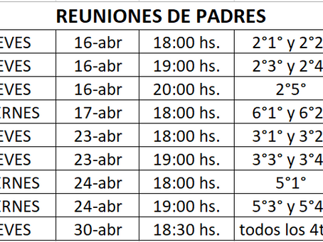 RUNIONES DE PADRES ABRIL 2026