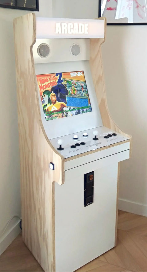 Borne d’arcade multijeux en bois, design vintage pour salon ou salle de jeux