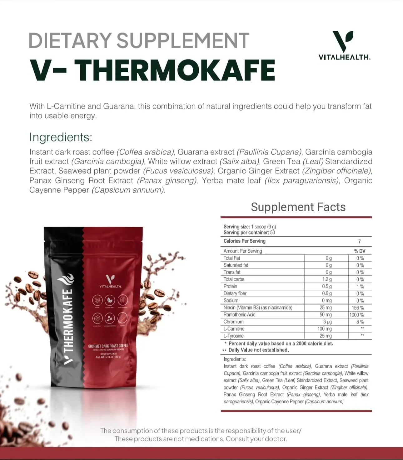 V-ThermoKafe Coffee Weightloss Energy Dietary Supplement Vital Health Exp 2027