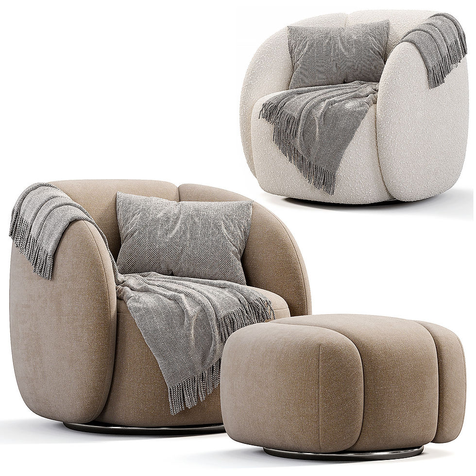 Thumbnail: Brioche Armchair & Ottoman - Soft Textured Lounge Seating 3D Model