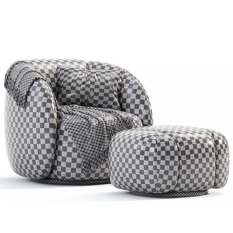 Thumbnail: Brioche Armchair & Ottoman - Soft Textured Lounge Seating 3D Model