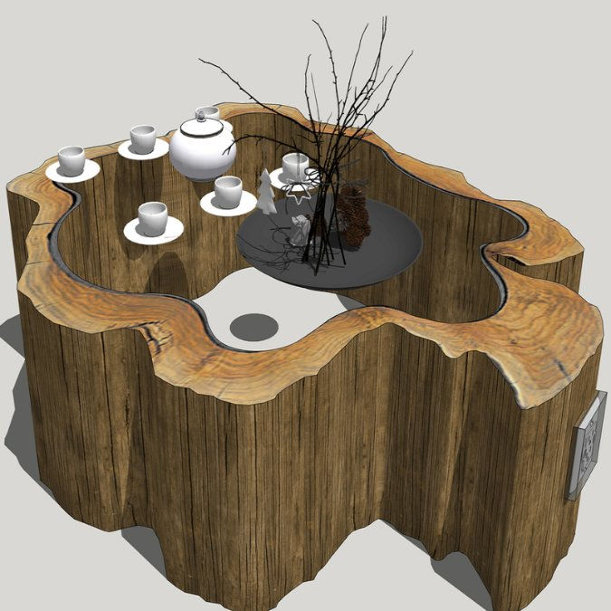 Chinese Tea Table Set โ Natural Wood Tea Ceremony Table 3D Model