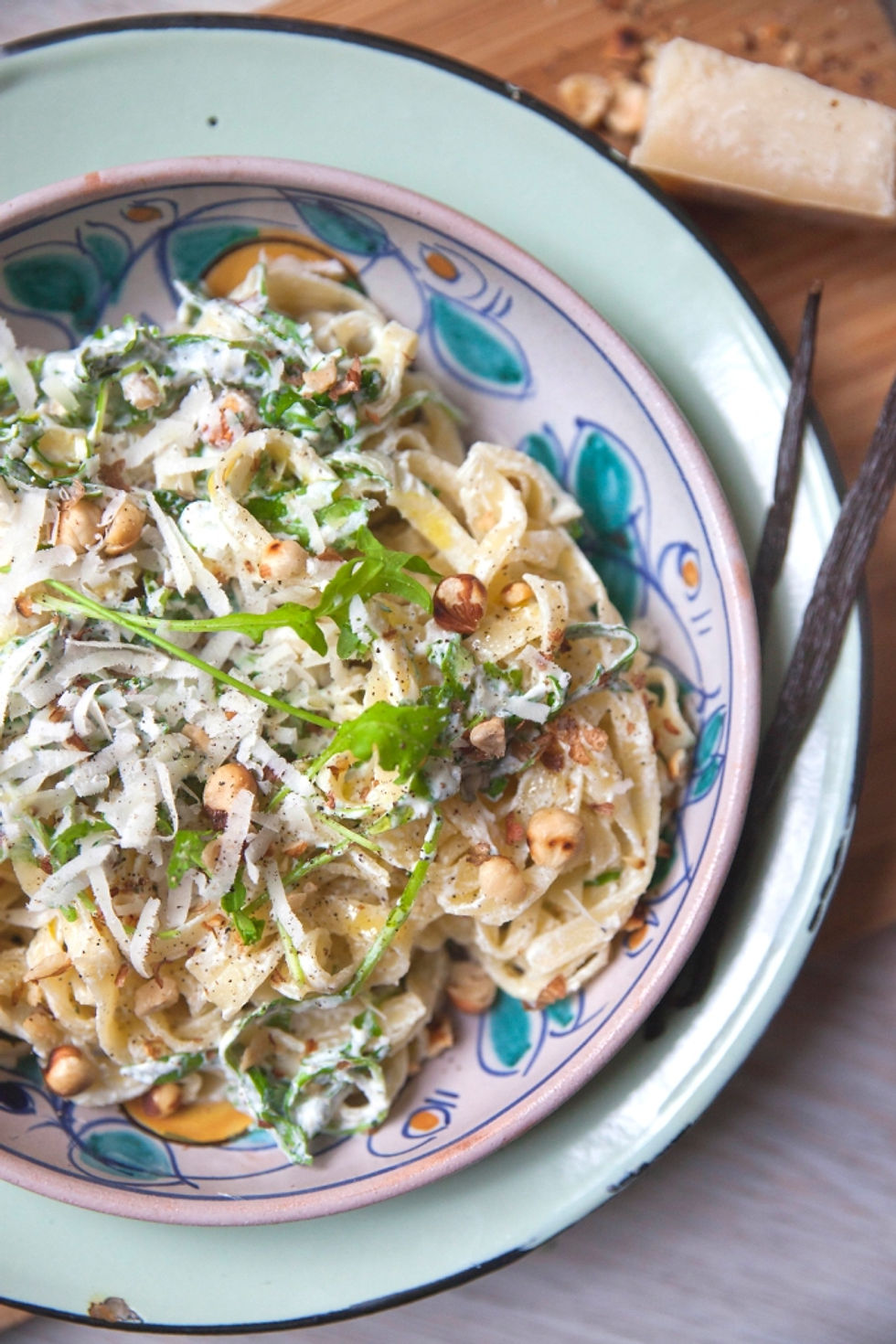 Tagliatelles à la ricotta, vanille, menthe et rucola