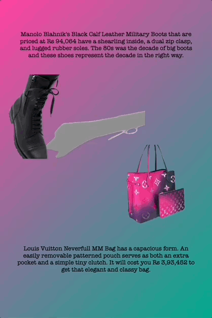 Manolo Blahnik's Black Calf Leather Military Boots that are priced at Rs 94,064 have a shearling inside, a dual zip clasp, and lugged rubber soles. The 80s was the decade of big boots and these shoes represent the decade in the right way.
Louis Vuitton Neverfull MM Bag has a capacious form. An easily removable patterned pouch serves as both an extra pocket and a simple tiny clutch. It will cost you Rs 3,93,452 to get that elegant and classy bag.