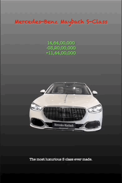 Mercedes-Benz Maybach S-Class
The most luxurious S class ever made.
14,64,00,000
-03,20,00,000
=11,44,00,000 The most luxurious S class ever made.