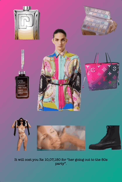 It will cost you Rs 10,07,180 for “her going out to the 80s party”.