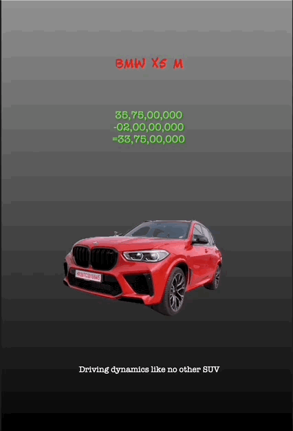 BMW X5 M
35,75,00,000 -02,00,00,000 =33,75,00,000
Driving dynamics like no other SUV