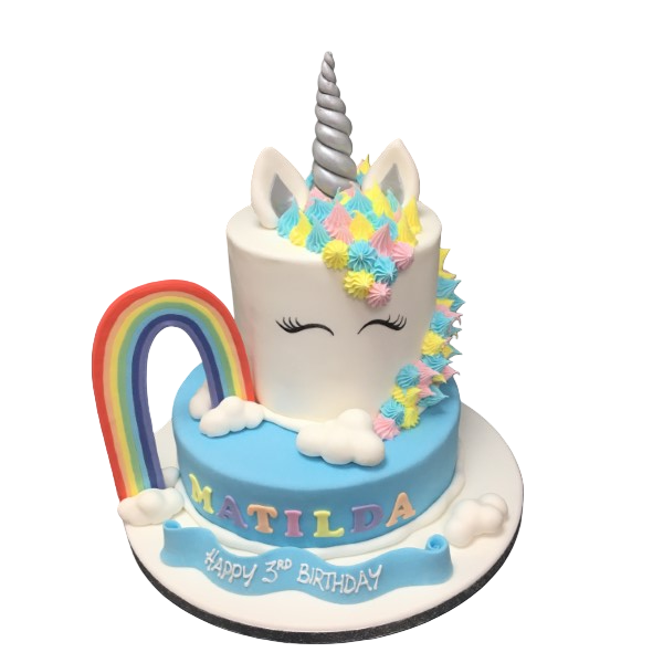 A whimsical and vibrant unicorn and rainbow themed cake perfect for a magical celebration. Vibrant colors and mythical elements make this cake a showstopper.