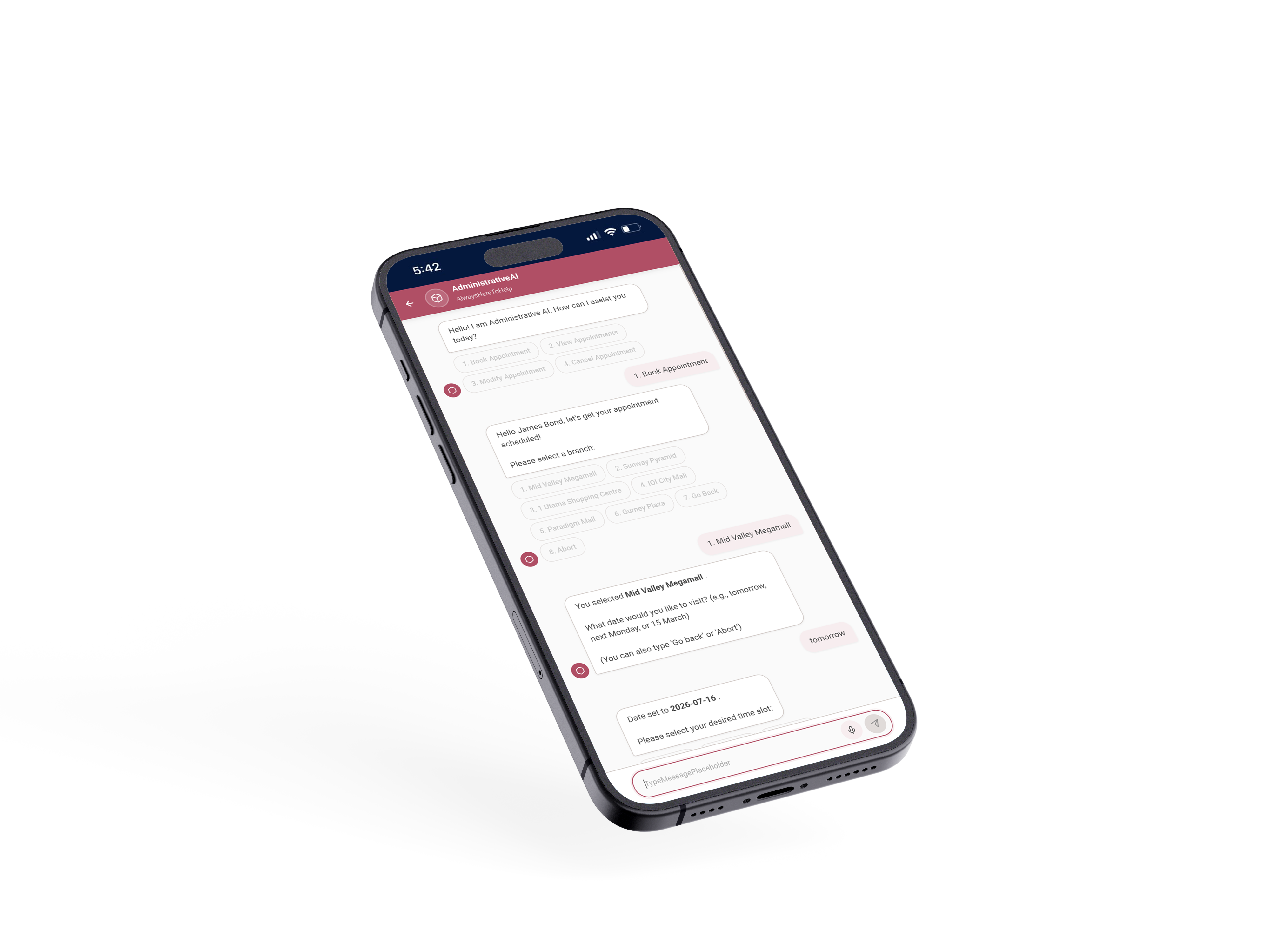 AI Appointment Agent chat in the SENANG Member App