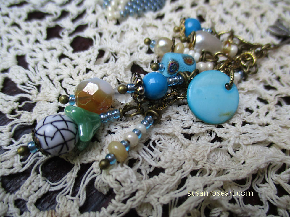 Thumbnail: Asymmetrical Glass Petal & Beads Statement Earrings