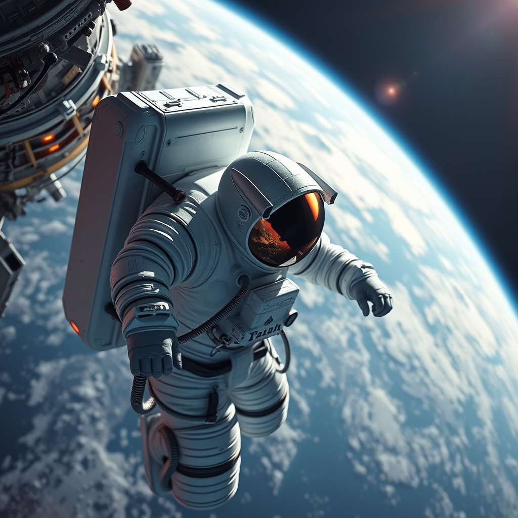 Astronaut on a spacewalk outside the International Space Station