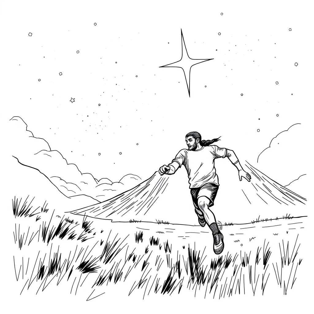 An athlete running towards a distant star