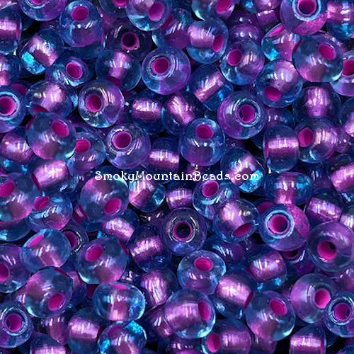 6-399B Pink-Lined Aqua Blue AB 6/0 Matsuno Seed Beads | SmokyMountainBeads.com