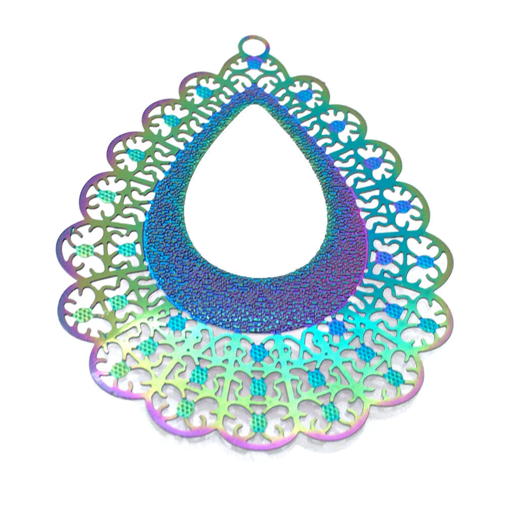 Teardrop Filigree • Stainless Steel • Rainbow • 45x35mm • 4-77-4535-48 | SmokyMountainBeads.com