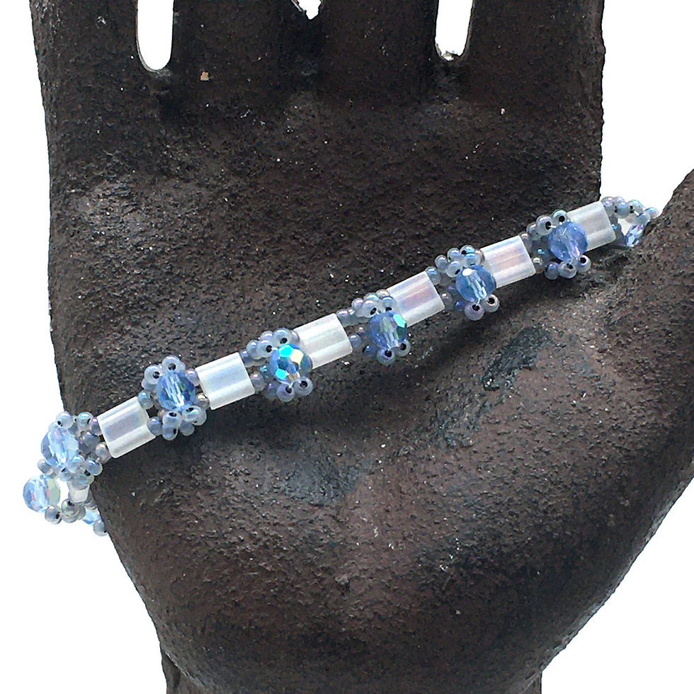 Dainty Light Sapphire Frosted White Weaved Bracelet • S5BR004 | SmokyMountainBeads.com
