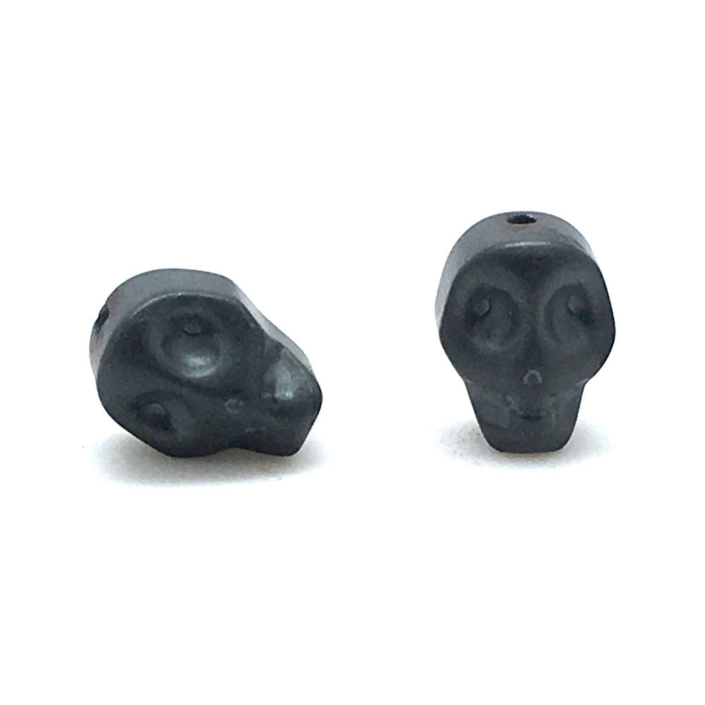 Hematite Matte Gunmetal Electroplated Skull Beads • 10x8mm (2) • 196100HMT-E1008M-GMTL | smokymountainbeads.com