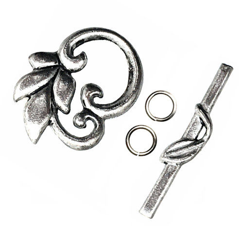 44TOG-37-2419-12 • Toggle Clasp • Leaves • 24x19mm • Antique Silver-Plated | Smoky Mountain Beads