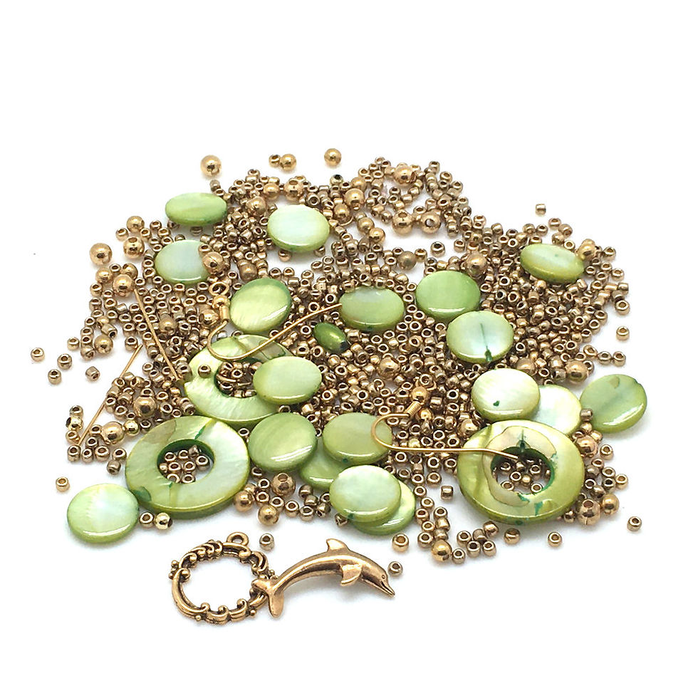 Mother-of-Pearl Dolphin Necklace Kit NEK-20100MOP-OLV | smokymountainbeads