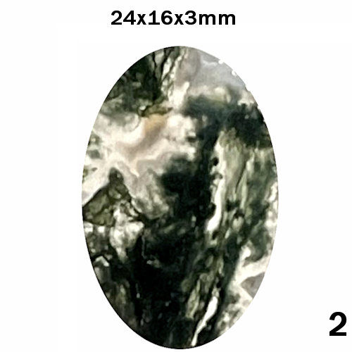 Thumbnail: #2 55MOS-69-2416F Moss Agate Flat Oval Cabochons 23x16x3mm | SmokyMountainBeads.com