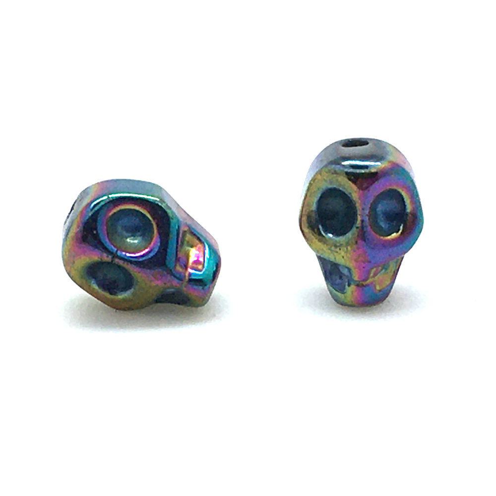 Hematite Rainbow Electroplated Skull Beads • 10x8mm (2) • 196100HMT-E1008-RBOW | smokymountainbeads.com