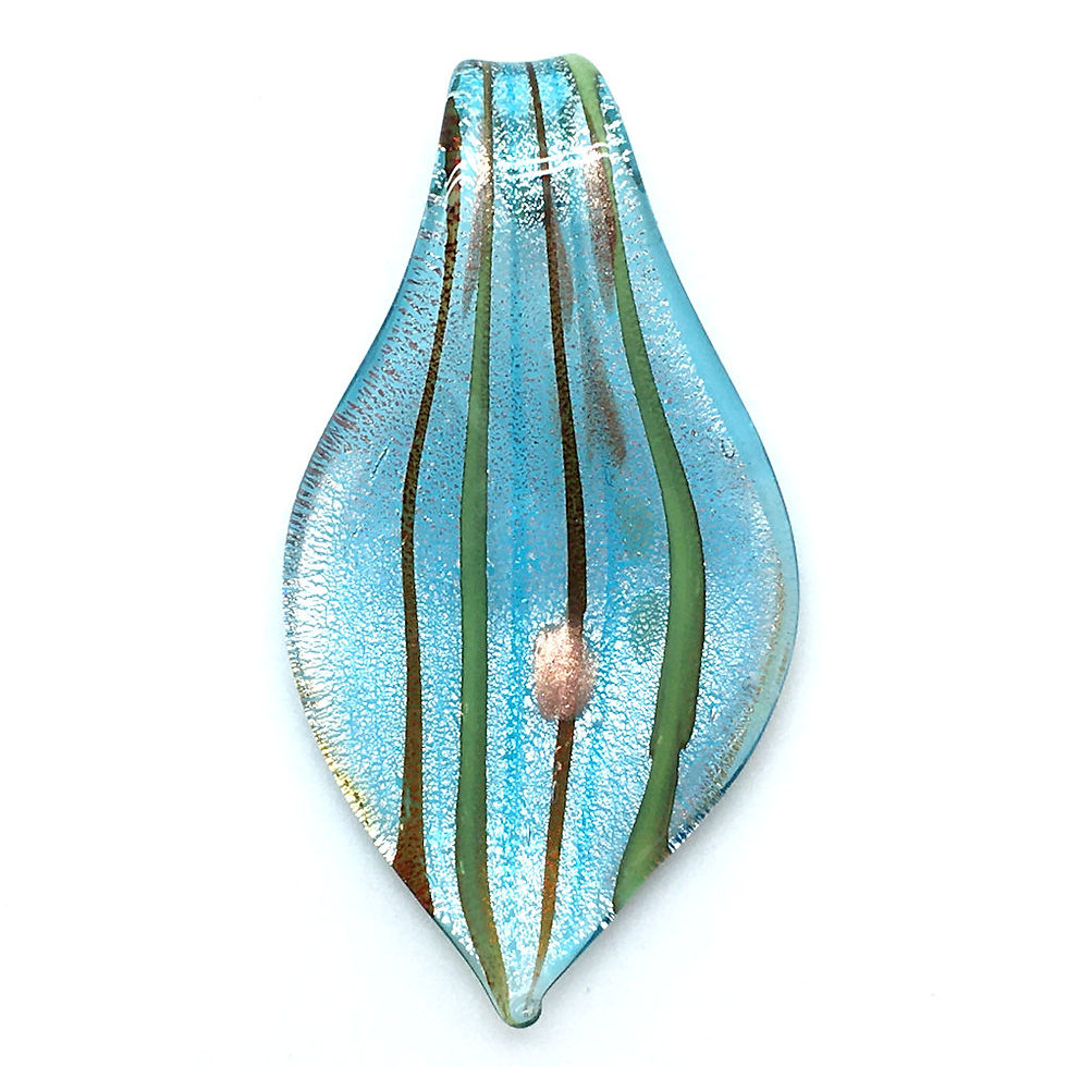 Leaf Pendant • Blue Green Brown Silver Stripe Lampwork • PE-56LW-LEAF-BGBRS | Smoky Mountain Beads