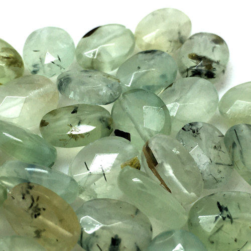 Thumbnail: 169100PRNE-F0907 • Prehnite with Epidote Faceted Oval Beads • 9x7x4mm | SmokyMountainBeads.com