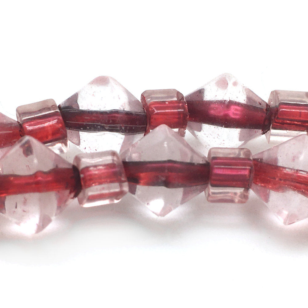 Red-Lined Bicones & Cubes Glass Beads • 8mm & 4mm | Smoky Mountain Beads