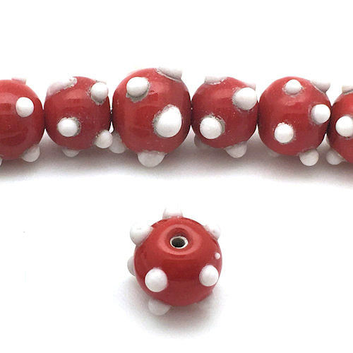 Thumbnail: India Lampwork Bumpy Beads • 11x16mm • Vintage • 170100IGB-1116-REDWHT | SmokyMountainBeads.com