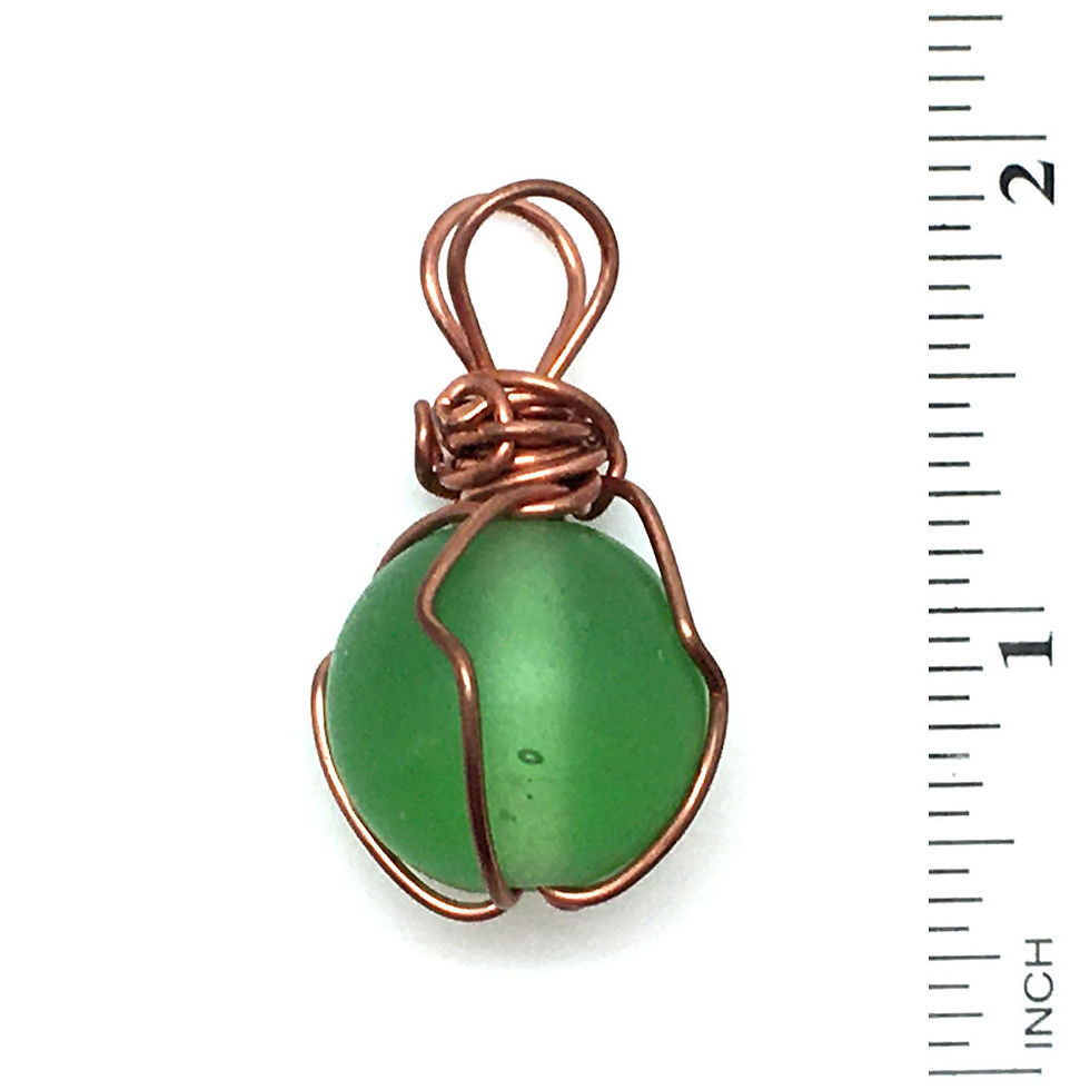 Thumbnail: Glass Sphere Wire-Wrapped Pendant Necklace • 39x20mm • PE-70100GL-140GR | SmokyMountainBeads.com