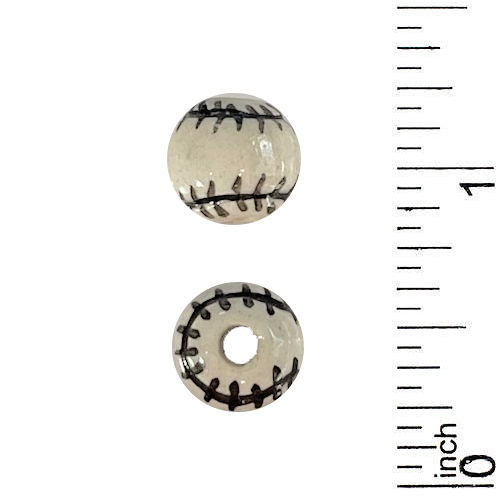 170-CEP-10-BsB • Vintage Hand-Painted Peruvian Ceramic Baseball Beads • 10mm  | Smoky Mountain Beads