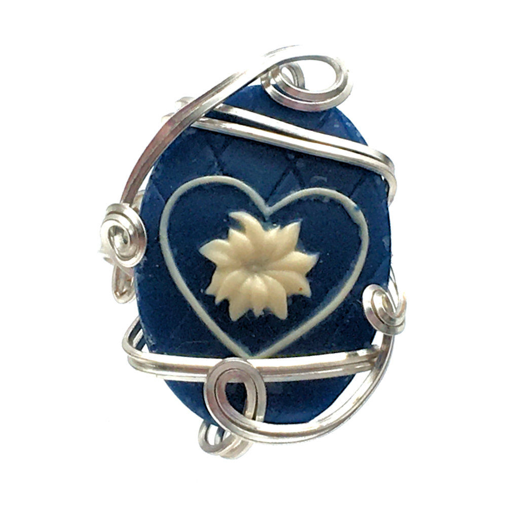 Cameo Sterling Silver Ring • Wire-Wrapped • Size 8.5 • RG-S15085ACR | SmokyMountainBeads.com