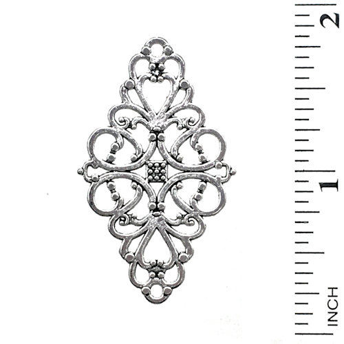 Thumbnail: Hearts and Scrolls Filigree Link • Antique Silver-Plated • 25x41mm • 33LINK-952541-12 | SmokyMountainBeads.com