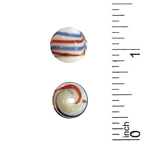 170LW-10RWB-HsT • Lampwork Round Bead • Red White Blue • 10mm | Smoky Mountain Beads