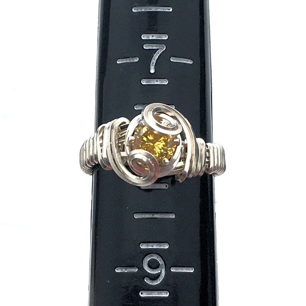 Thumbnail: Citrine Cubic Zirconia Sterling Silver Ring • Wire-Wrapped • Size 8 • RG-S25080CZ | SmokyMountainBeads.com