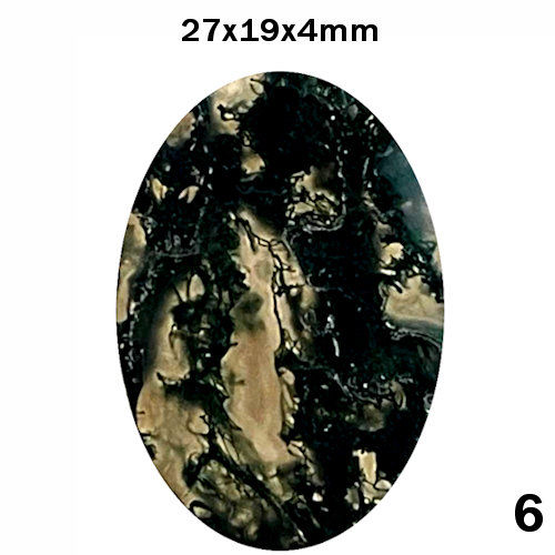 Thumbnail: #6 55MOS-69-2718F Moss Agate Flat Oval Cabochons 27x19x4mm | SmokyMountainBeads.com