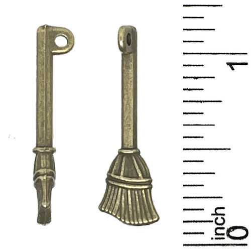 26MTL-HBRM-2708-ABPP • Broom Charm • Antiqued Bronze-Plated | SmokyMountainBeads.com