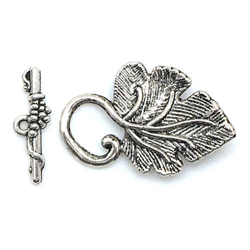 Thumbnail: 44TOG-37-3221-12 • Toggle Clasp • Grape Leaf • 32x21mm • Antique Silver-Plated | Smoky Mountain Beads