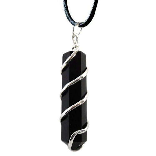 Thumbnail: NE-51058oBB Black Obsidian Wire-Wrapped Point Necklace | SmokyMountainBeads.com
