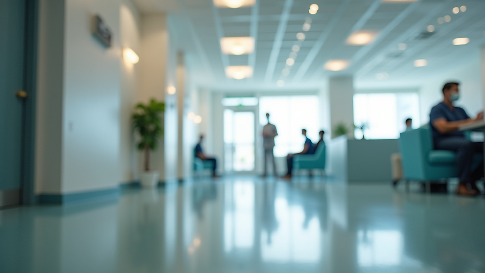 Eye-level view of a community health clinic focused on eye care
