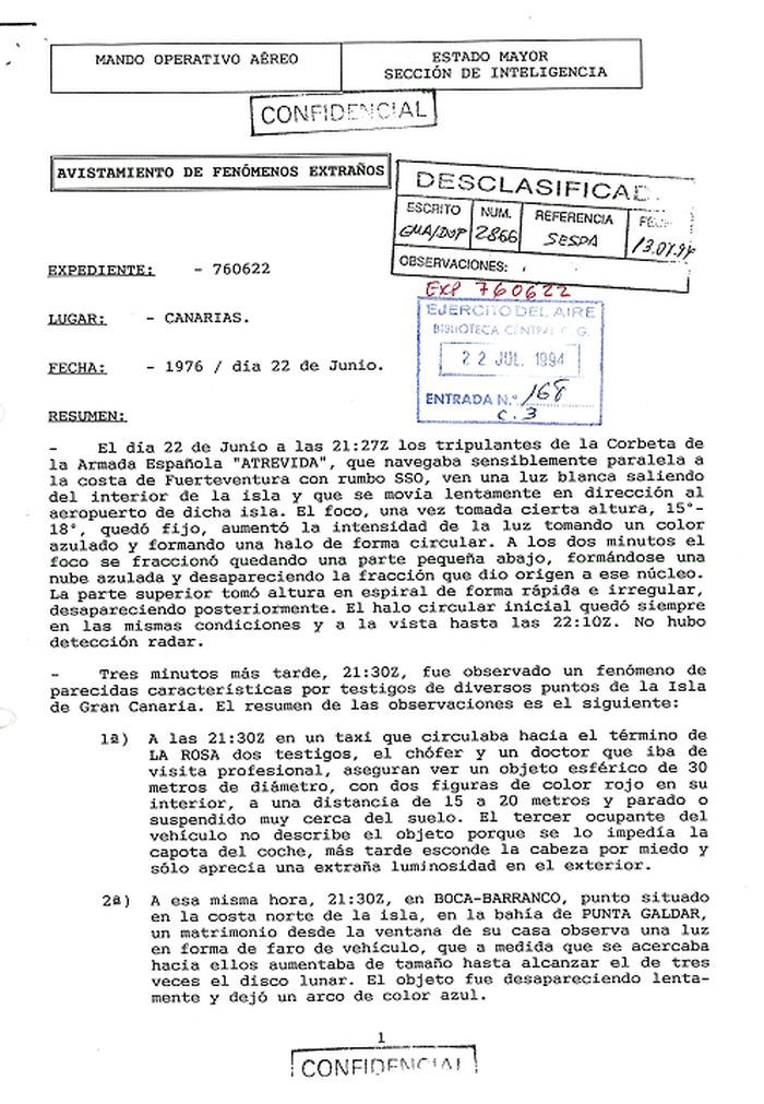 The official report of the canary island investigation of the ufo sighting on June 22, 1976